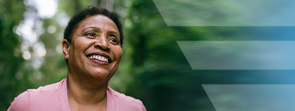 Actor portrayal of woman smiling and looking up