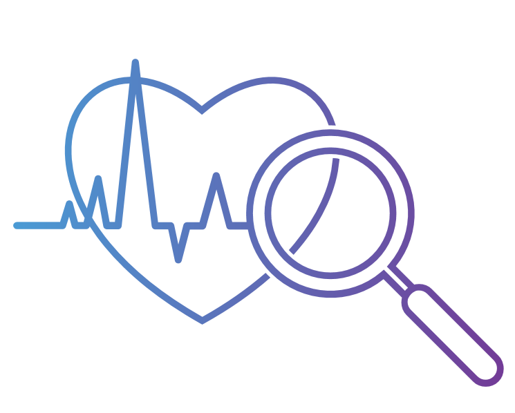 line art heart with EKG and magnifying glass