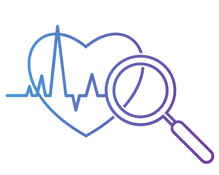 Heart with EKG and magnifying glass icon