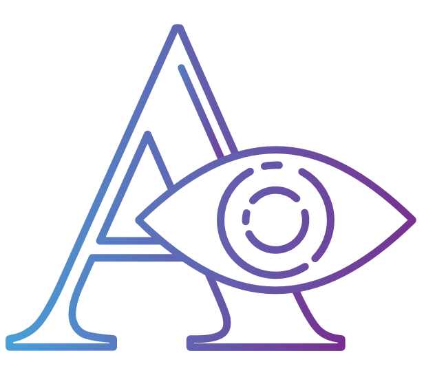 Icon of the letter A, with an eye, representing an eye test